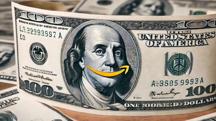 US-Dollar-Note mit einem Amazon-Lächeln