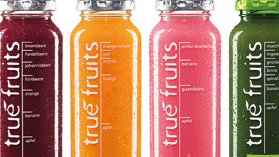 Verschiedene Smoothies der Firma True Fruits