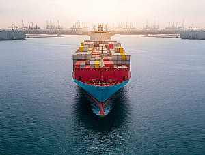 Containerschiff im Hafen