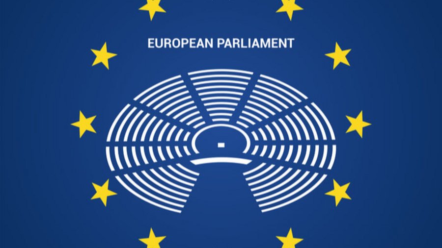 Europäisches Parlament in Flagge der EU