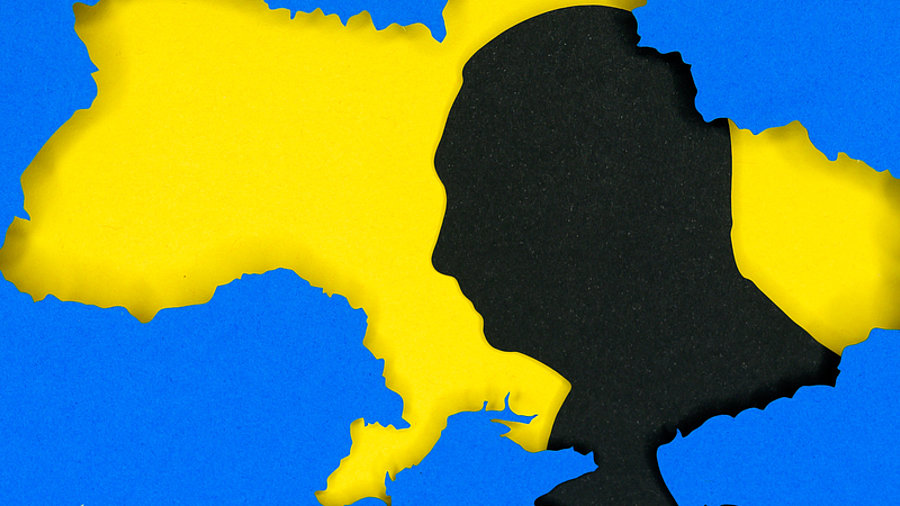 Putin-Silhouette auf Ukraine