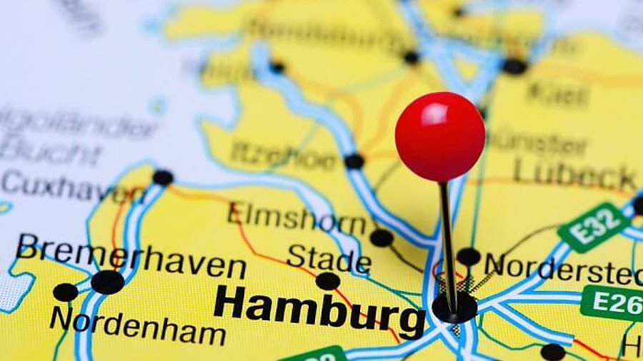 Hamburg pinned on a map of Germany