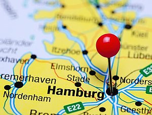 Hamburg pinned on a map of Germany