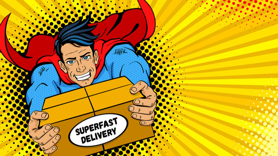 Superheld mit Paket