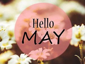 Blumen mit dem Schriftzug „Hello May“