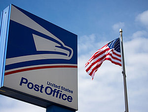 USPS Logo und US-Flagge