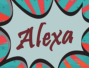 Alexa-Schriftzug in Pop Art-Sprechblase