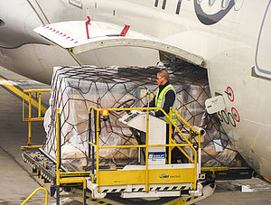 Mitarbeiter bei Entladung Flugzeug