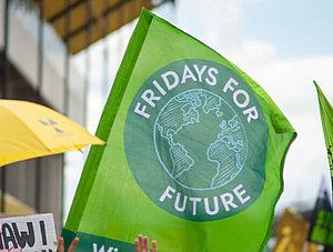 Fridays for Future Flagge auf Klimaschutzdemonstration