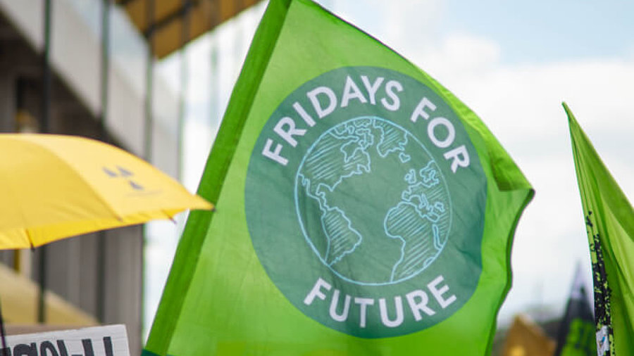 Fridays for Future Flagge auf Klimaschutzdemonstration