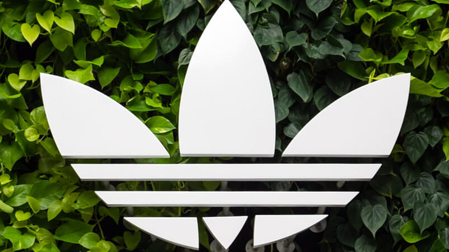 Adidas Logo auf gr&uuml;nem Hintergrund