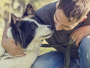 Hund mit seinem Herrchen