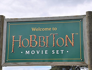 Dreharbeiten-Schild Hobbiton