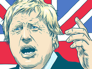 Boris Johnson gezeichnet vor Union Jack