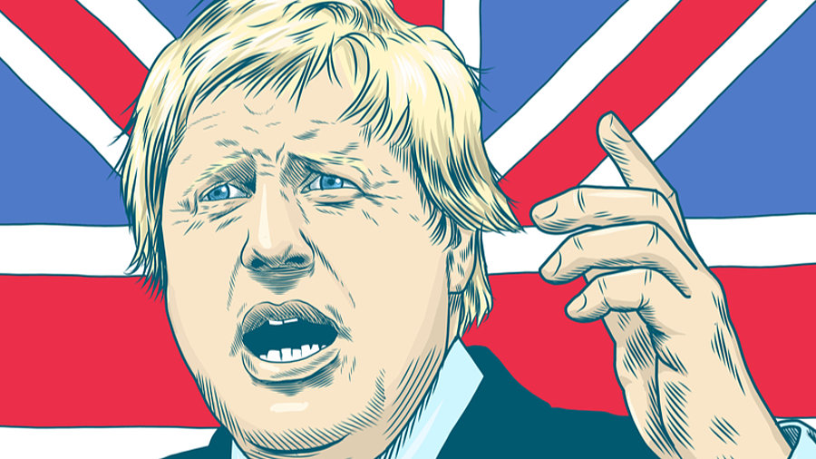 Boris Johnson gezeichnet vor Union Jack