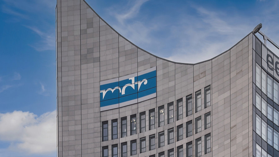 Citytower mit MDR-Logo in Leipzig