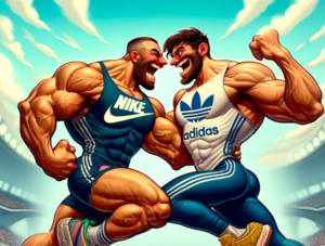 Nike steigt gegen Adidas in den Ring, Karikatur