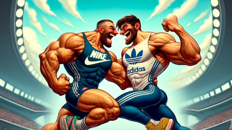 Nike steigt gegen Adidas in den Ring, Karikatur