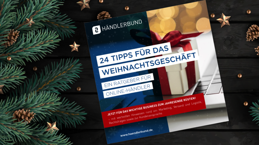 H&auml;ndlerbund Weihnachtsguide auf weihnachtlichem Hintergrund