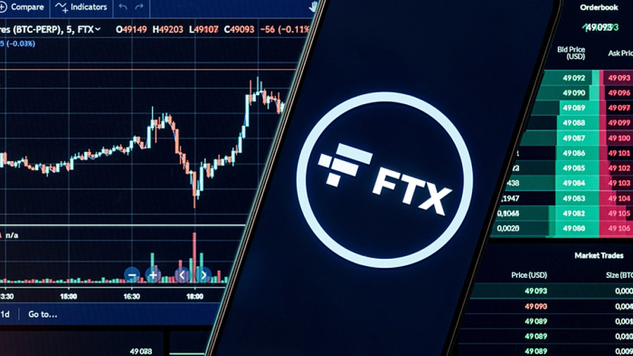 Smartphone zeigt Kryptobörse FTX