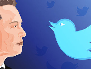 Elon Musk und Twitter-Vogel