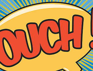 Ouch-Sprachblase im bunten Comic-Stil