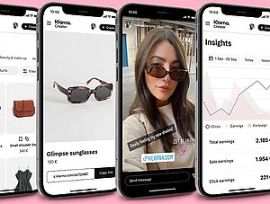 Screenshots auf Smartphone von der Creator Plattform von Klarna