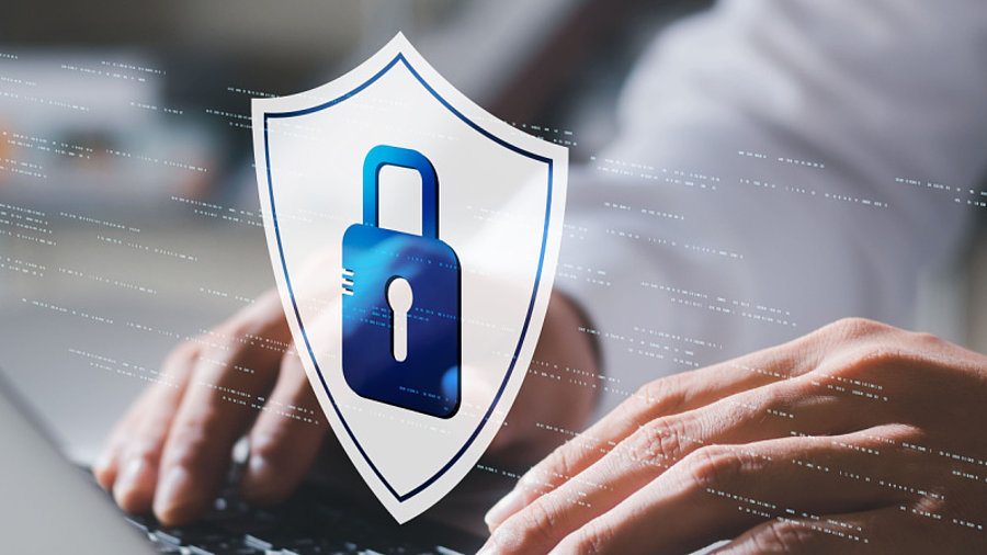 Cybersecurity-Konzept Schutzschild Laptop
