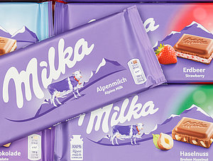 Verschiedene Tafeln Milka-Schokolade