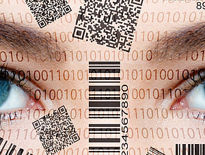 Augen mit Barcode und QR-Code