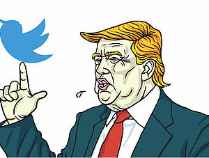 Illustration: Donald Trump und der Twitter-Vogel