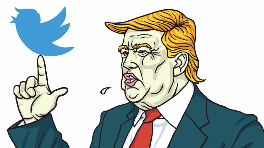 Illustration: Donald Trump und der Twitter-Vogel