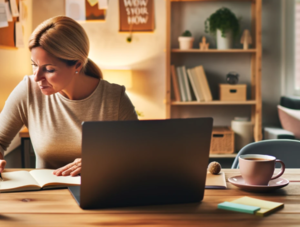 Frau sitzt am Schreibtisch und k&uuml;mmert sich um ihr Small Business