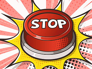 Bitte aufh&ouml;ren! &ndash; Stop-Schriftzug auf einem Button