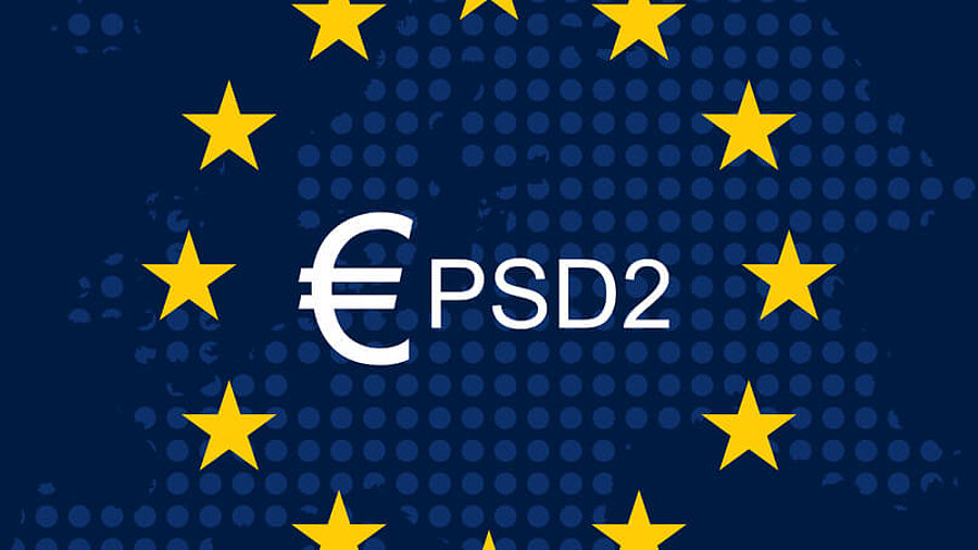 EU Flagge mit dem Schriftzug PSD2 in der Mitte