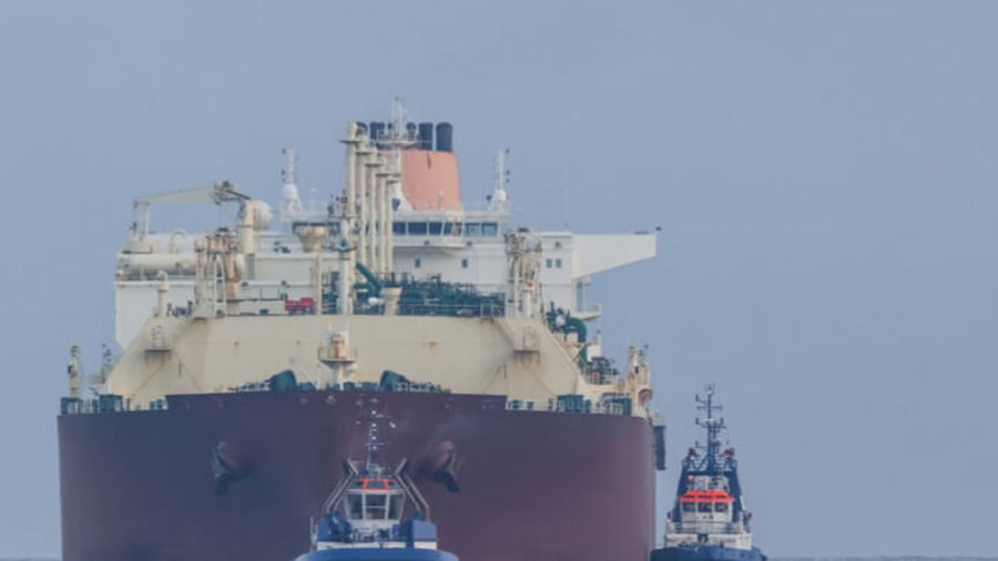 Hafenschlepper vor Containerschiff