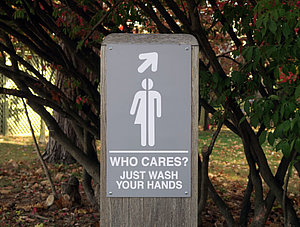 Unisex-Symbol und darunter Schriftzug: Who cares? Just wash your hands