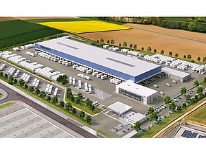 Visualisierung des Hermes Logistik Center in Bad Rappenau.