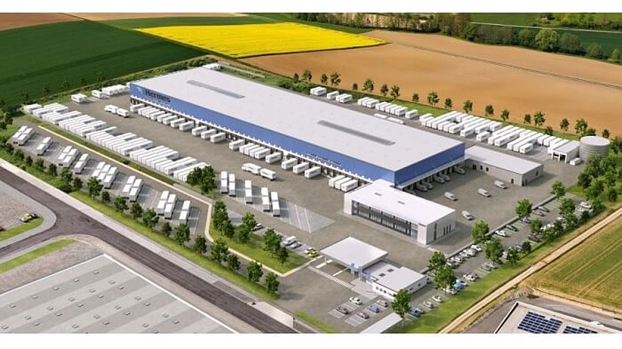 Visualisierung des Hermes Logistik Center in Bad Rappenau.