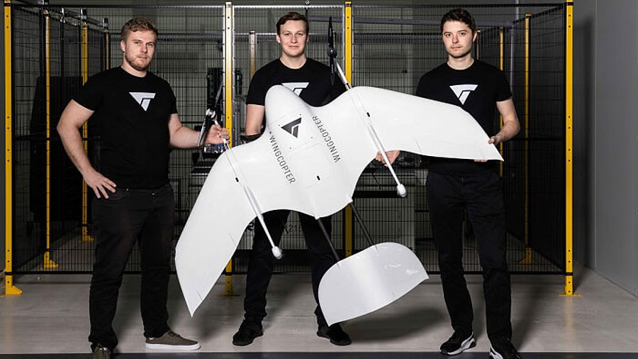 Wingcopter-Gründungsteam: Jonathan Hesselbarth, Tom Plümmer, Ansgar Kadura