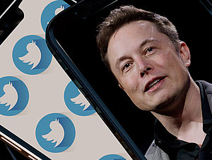 Elon Musk und Twiiter-Logos