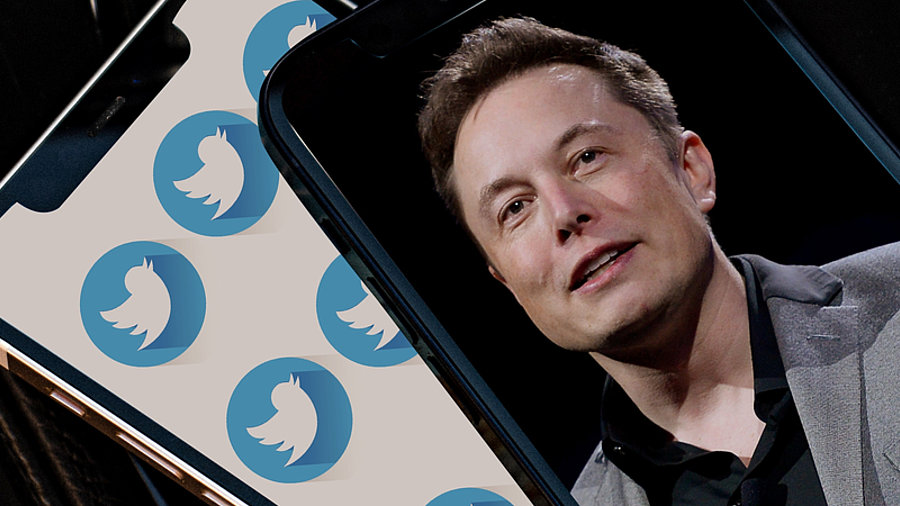 Elon Musk und Twiiter-Logos