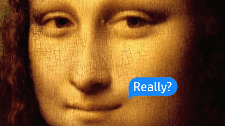 Mona Lisa L&auml;cheln und Sprechblase "Really"