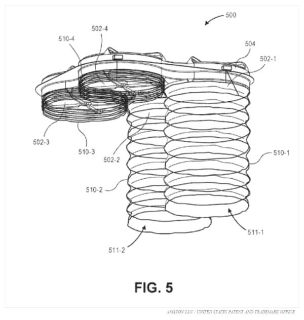 Screenshot: Amazons Drohnen-Patent mit Akkordeon-ähnlicher Rutsche