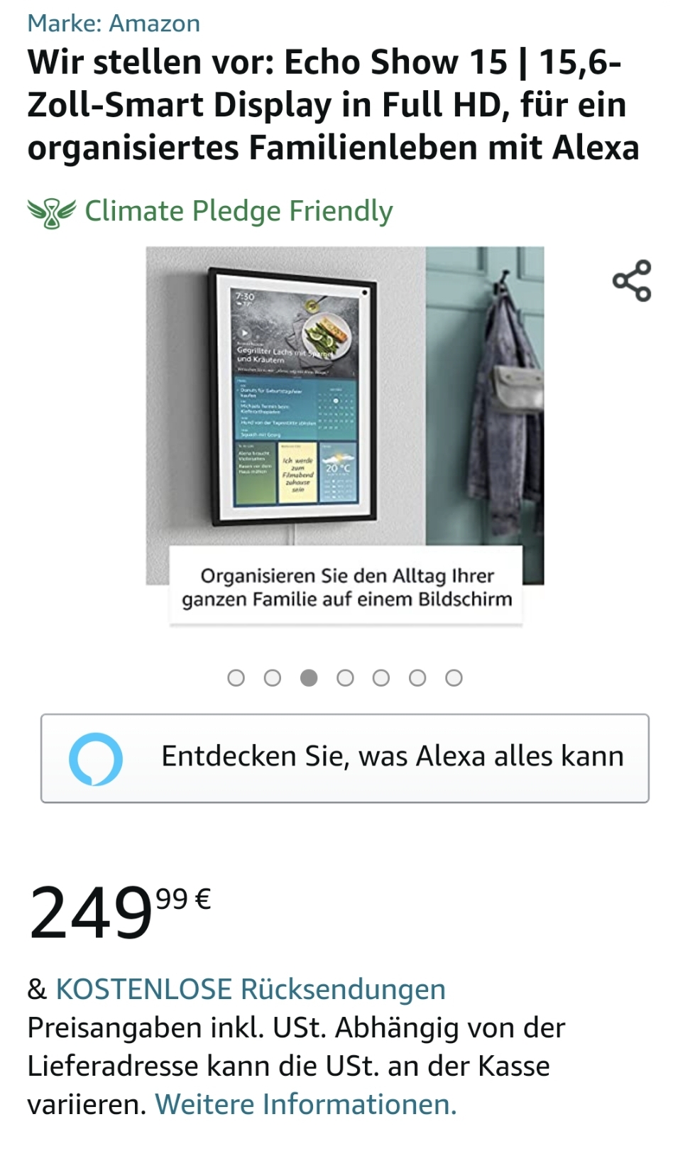 Amazon Echo Show 15, Screenshot Produktseite