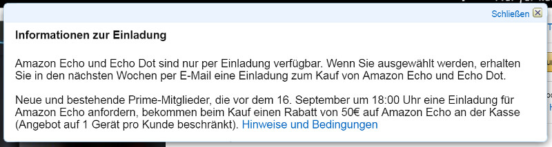 Amazon Echo: Infos zur Einladung