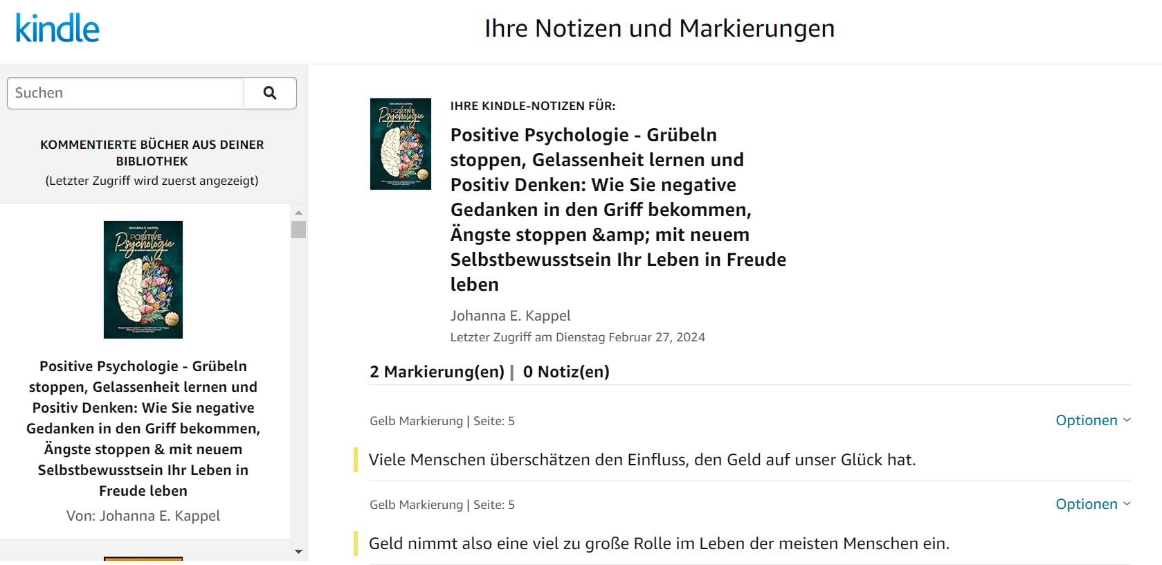 Amazon Kindle-Notizen und -Markierungen im Desktop-Archiv