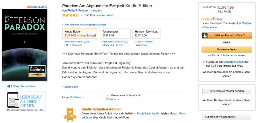 Screenshot Amazon Kindle E-Book Detailseite neu