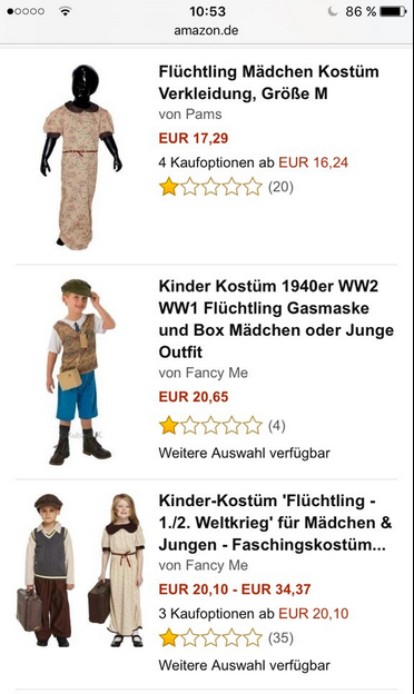 Amazon Kinderkostüme Flüchtlinge, Screenshot Twitter