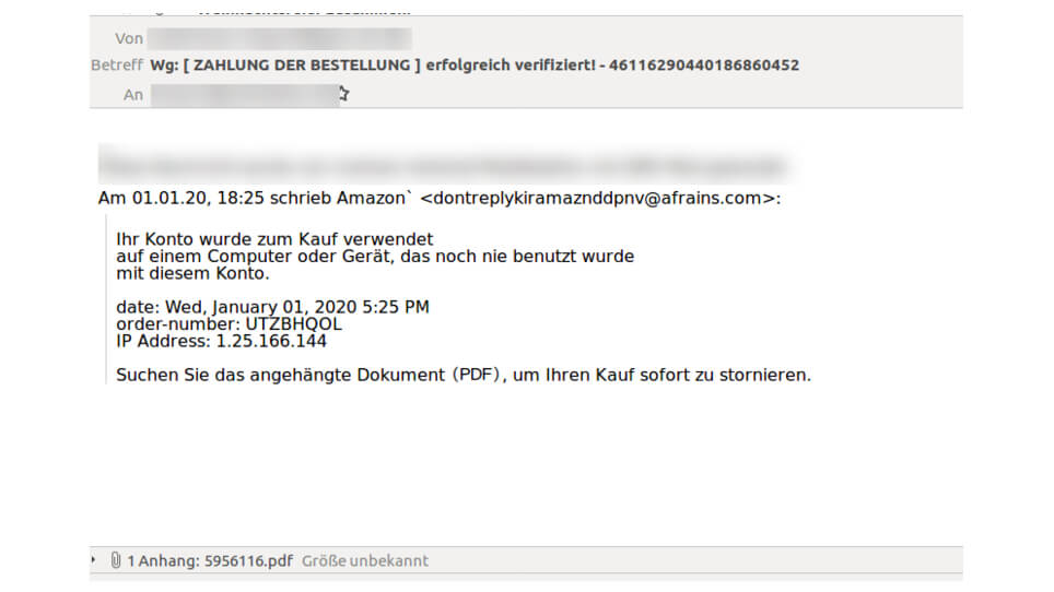 Screenshot einer gefälschten Amazon-Nachricht